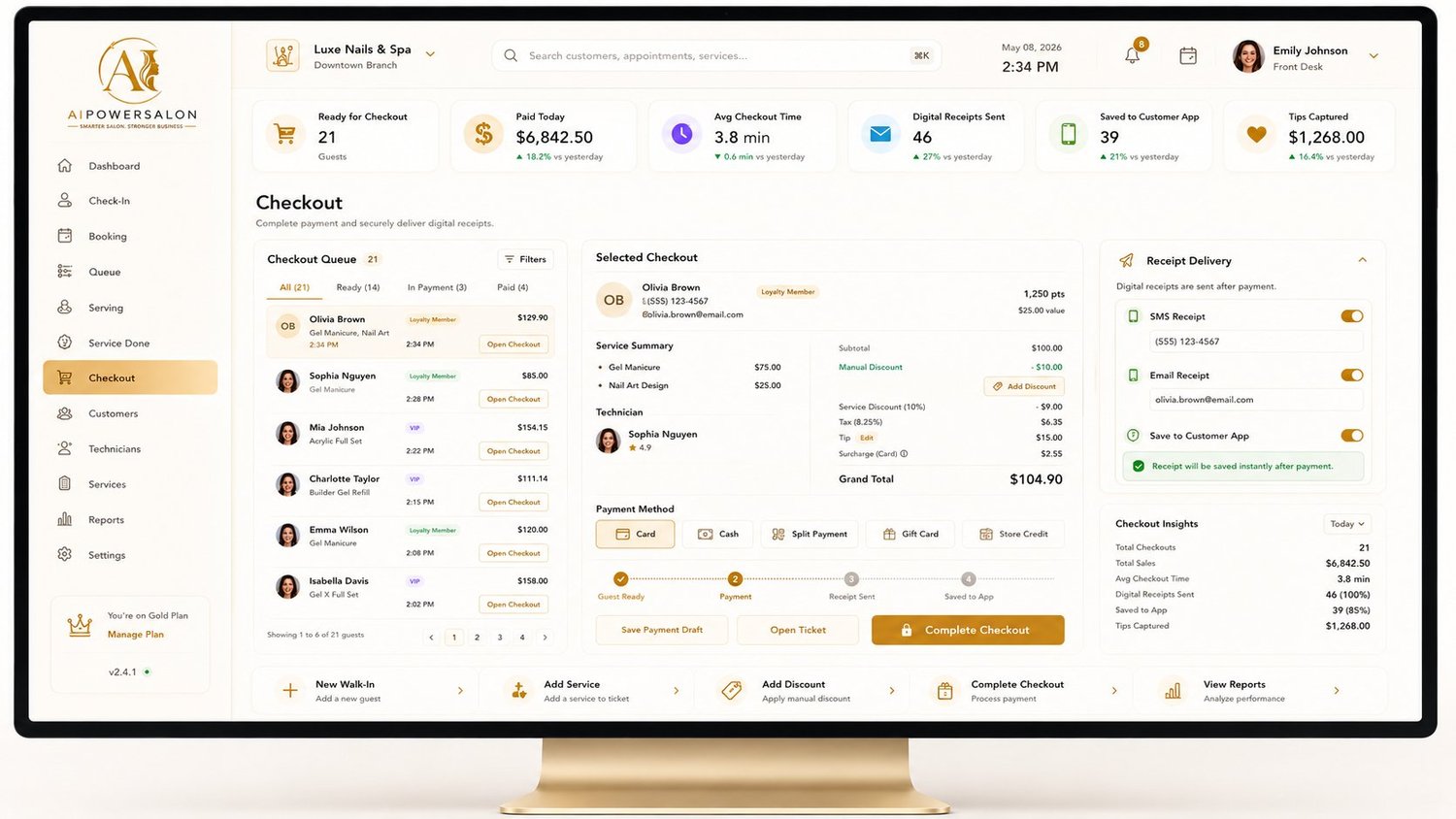 AIPowerSalon Checkout screen on an iMac