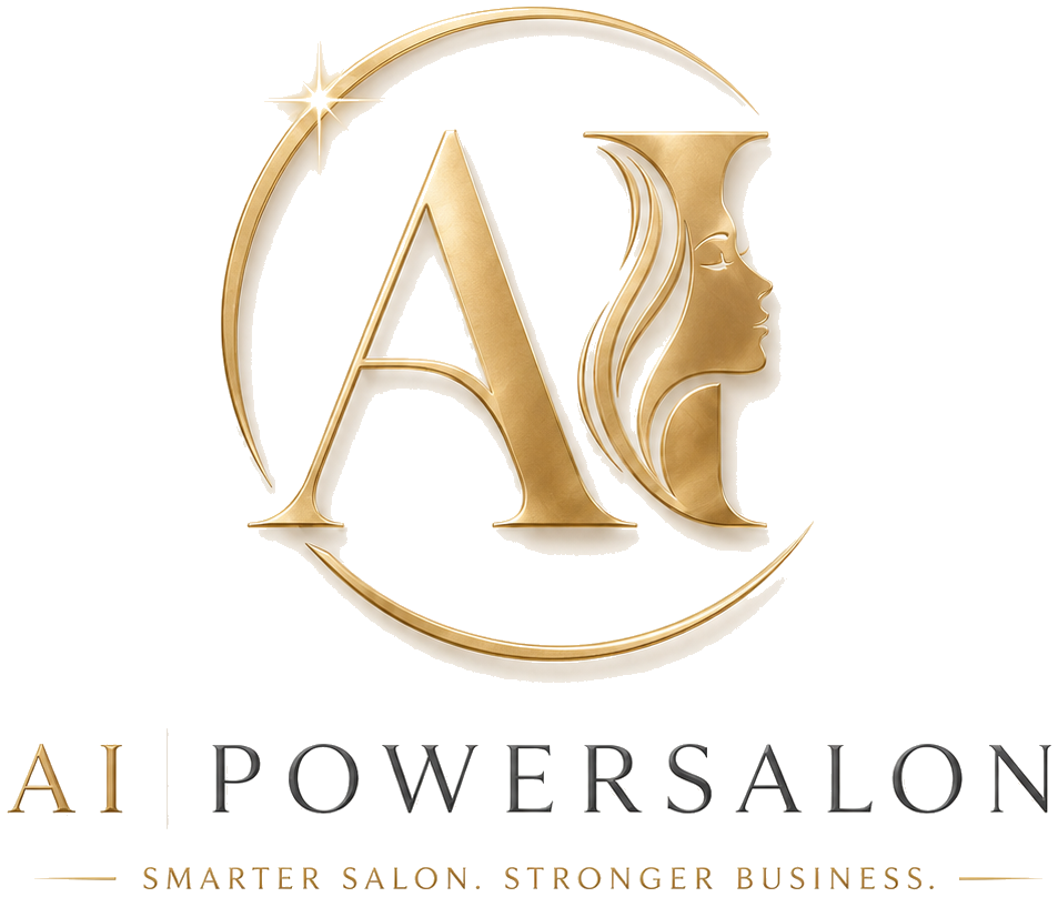 AIPowerSalon — gold emblem, wordmark, and tagline